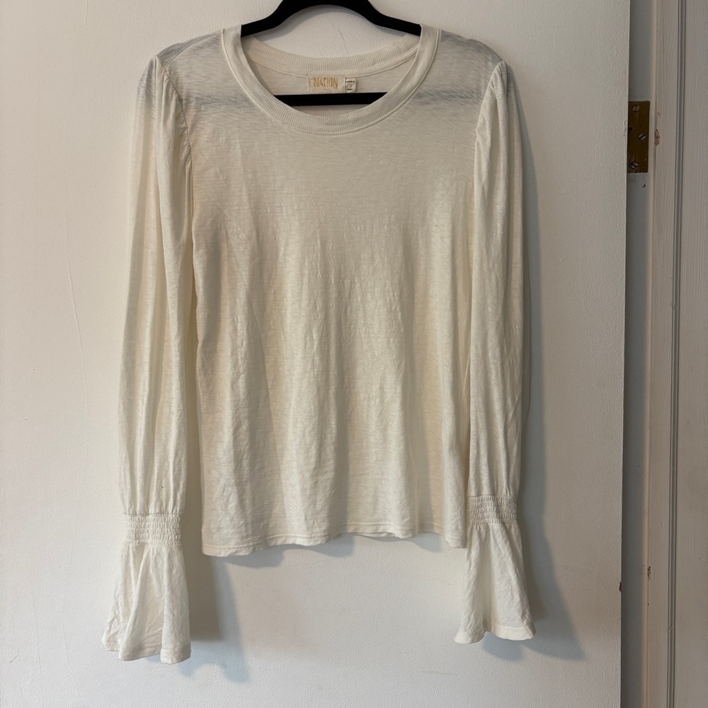 Nation LTD Bell Sleeve Top Womens Size Small White 100% Pima Cotton‎